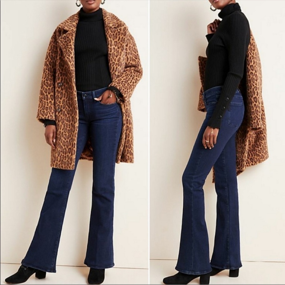 PAIGE Transcend LOU LOU Mid-Rise Tonal Mona Dark Blue Wash Denim Flare Jeans ❤️